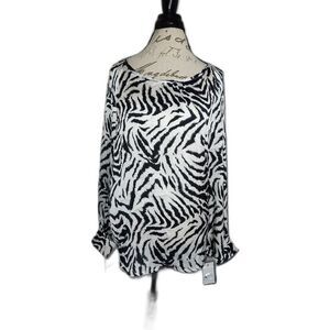Women's Ophelia Roe Zebra Print Long Sleeve Blouse Black White  1X